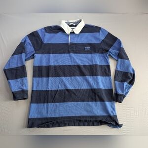 LL Bean Shirt Mens Large Tall Y2K Rugby Style Striped Blue Preppy Classic